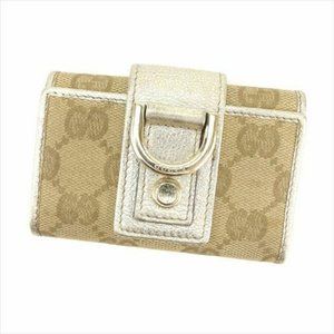 AUTH Gucci Key case Key holder GG Beige Gold Canvas Leather Woman